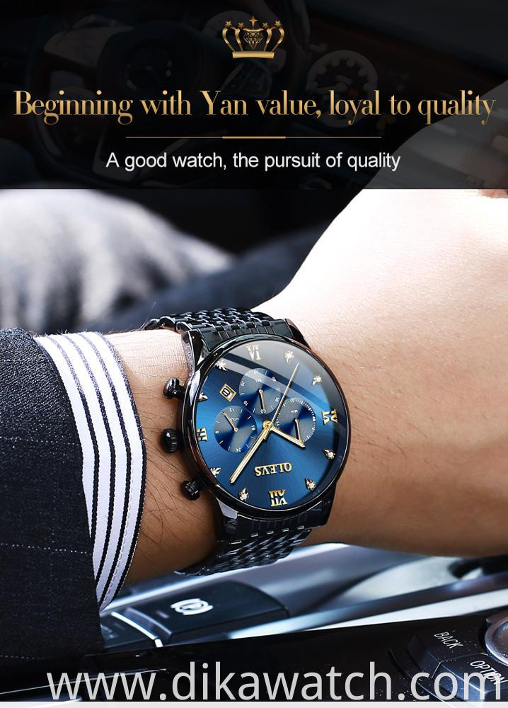 Men Luxury Watch OLEVS Brand Quartz Fashion Business WristWatch OEM with Steel Band Chronograph Waterproof Watches Men Wrist